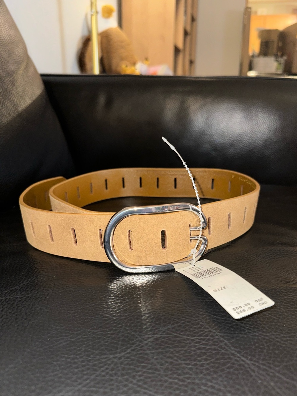 Anthropologie 100% Genuine Leather Premium Suede Adjustable Notch Belt Khaki Tan - Picture 8 of 8